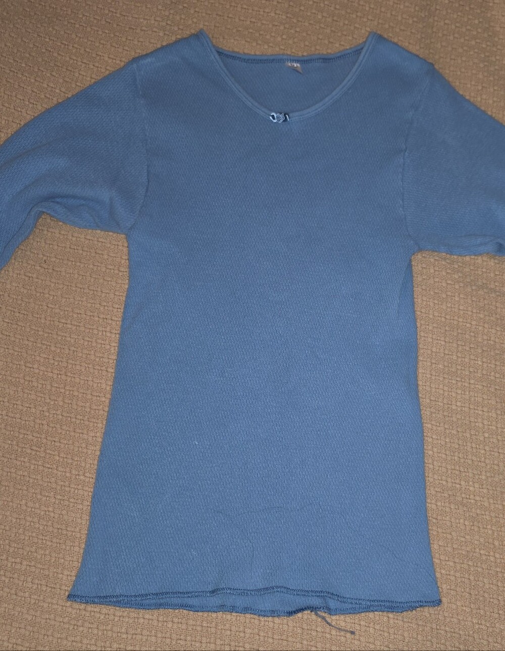 Vintage 1990s Blue Cotton Thermal Longsleeve Satin Flower Lady Morgan Hanes